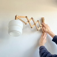 Rozkładany drewniany kinkiet harmonijka lampa Niemcy lata 60/70    