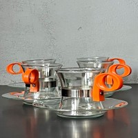 Szklane filiżanki z pomarańczowym uchem 150 ml komplet 4 szt  