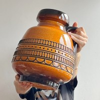 Ceramiczny bursztynowy wazon w geometryczny wzór 35 cm