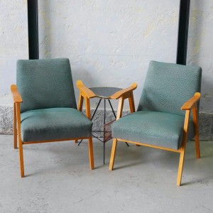 Komplet dwóch zielonych foteli vintage, Czechosłowacja lata 60