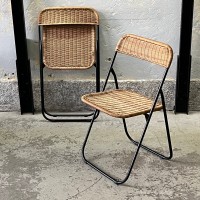 Składane krzesła z rattanem lata 60.  komplet 2 szt.